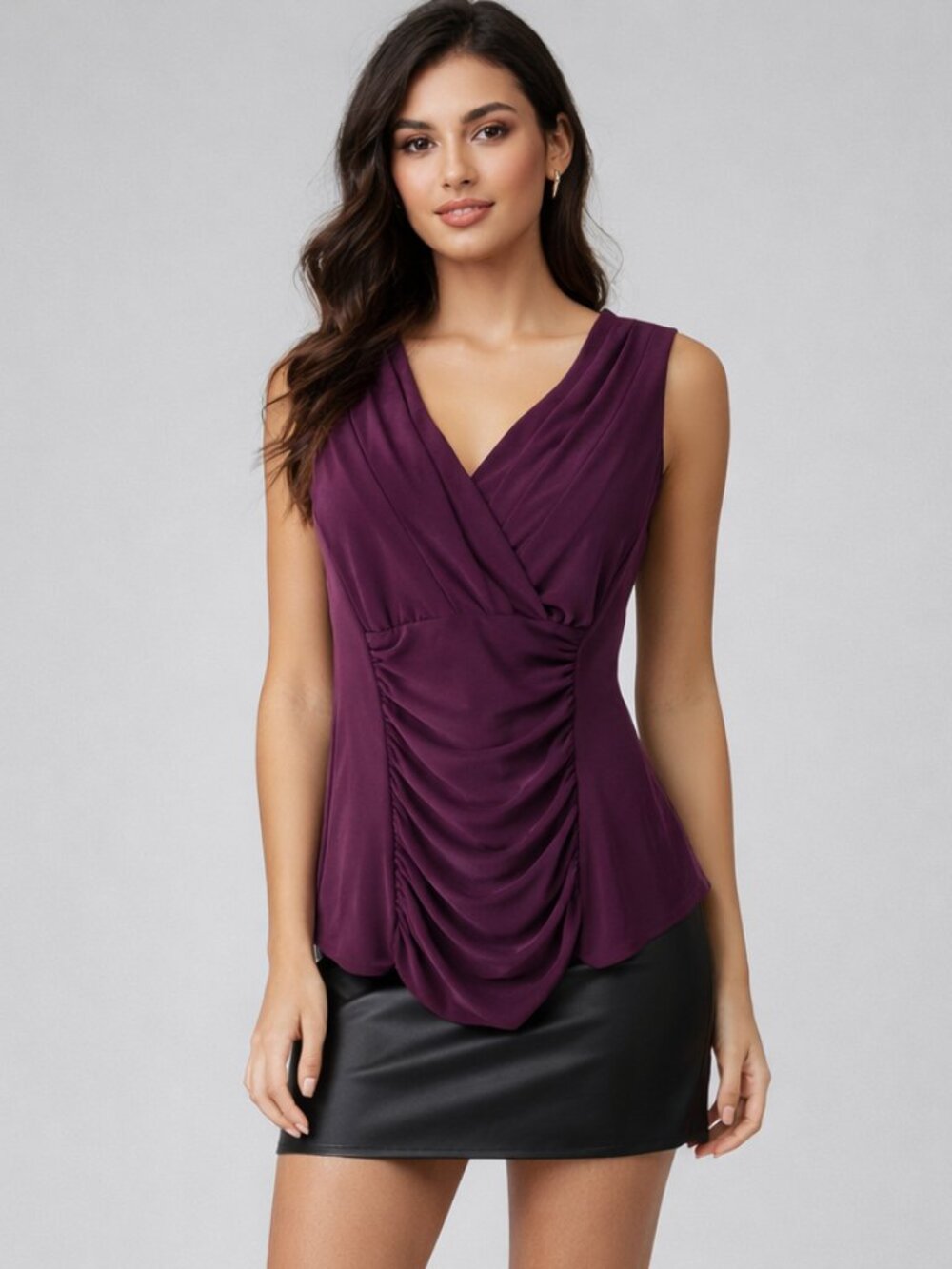 WHBM Sleeveless Draped V-Neck Ruched Front Blouse